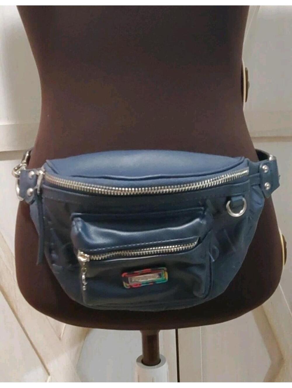 Desigual Waist Bag Fanny Pack Navy Blue - Front Zip Pocket Adjustable Strap